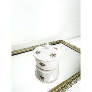 Antique Crackle Ceramic lidded Dish with Rose Floral Design